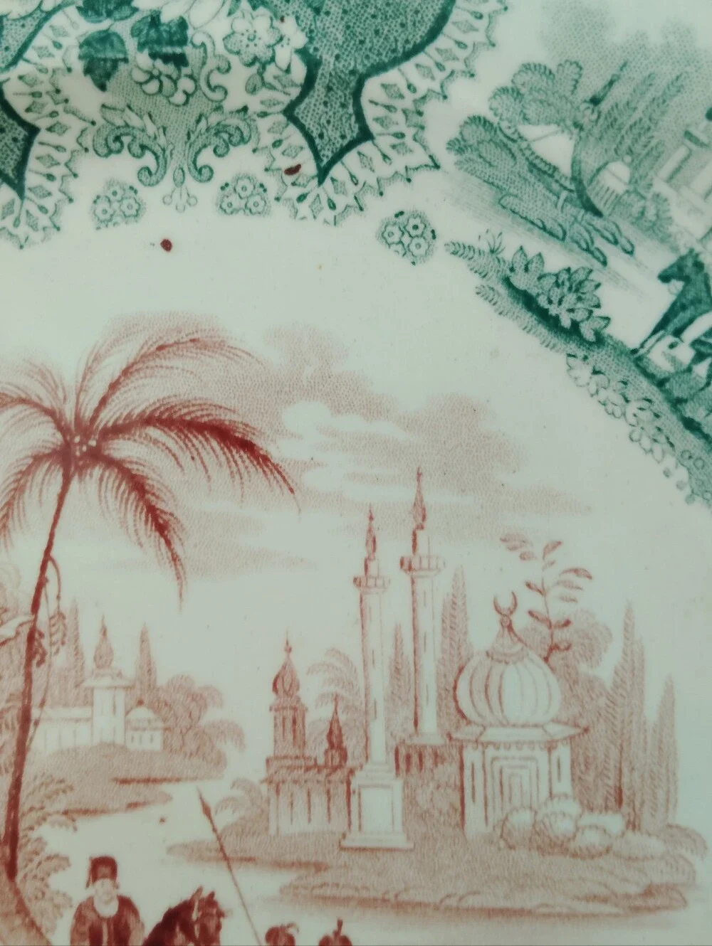 Adams Palestine Red Green Antique Transferware Plate 8.5